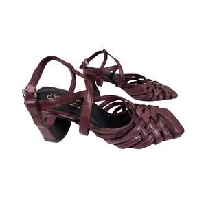 SEYCHELLES LOS ANGELES WOMENS BURGUNDY STRAPPY HEEL SANDALS SIZE 7 MADE IN ITALY